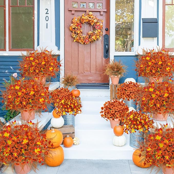 64Pcs Fall Flowers Outdoor Faux Fall Flowers Plants UV Resistant Autumn - Image 5