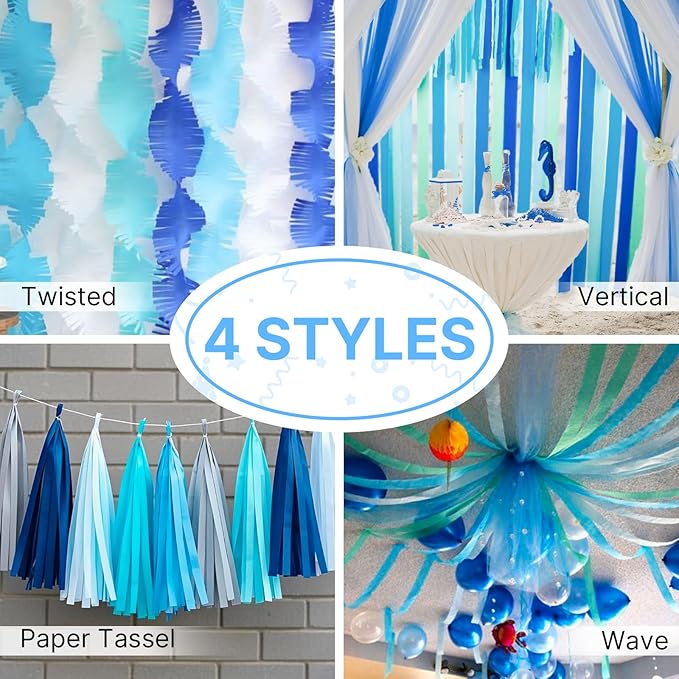 PartyWoo Blue Crepe Paper Streamers 4pcs 328ft Pack of Light Sky Blue Crepe - Image 5