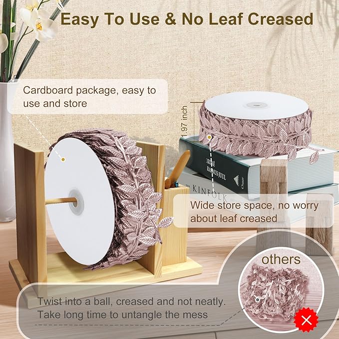 Naidiler Rose Gold Leaf Ribbon, Artificial Vines Leaves String Trim Ribbon Wild - Image 5