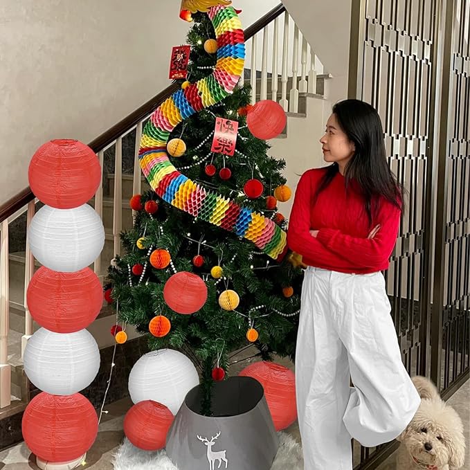 12Pcs Round Paper Lanterns Assorted Sizes - Image 6