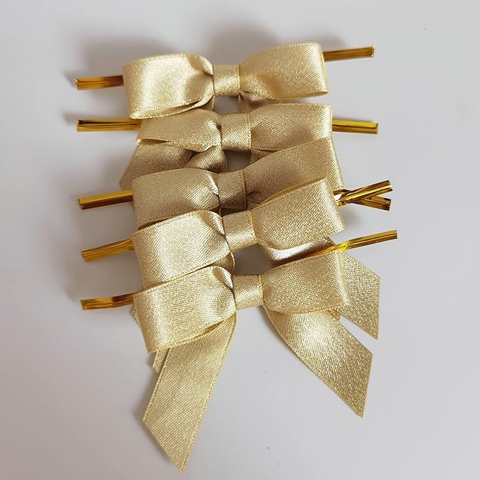 50pcs 2-1/2" Gold Satin Ribbon Bows - Image 5