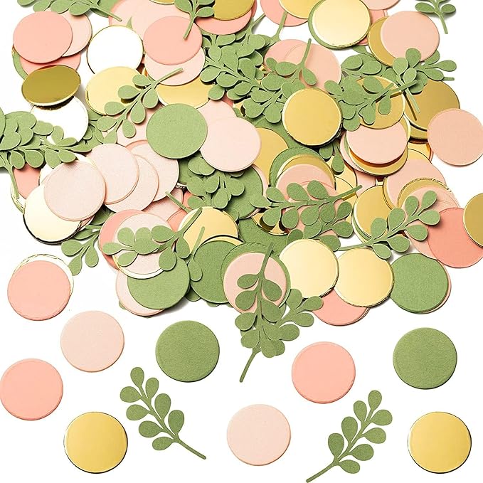 100 Pcs Pink Golden Sage Olive Green Party Table Confetti, Peach Blush Round by Kiorevy