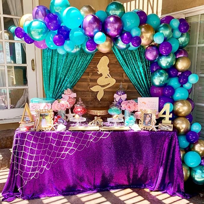 Mermaid Sequin Photo Backdrop Decor: Lake Green Glitter Background 2 Panels 2FT - Image 2