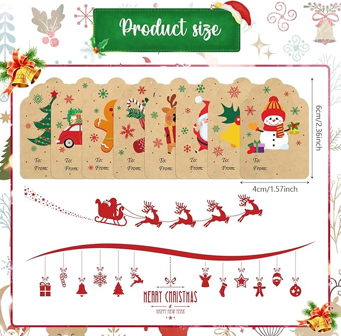 Zonon 720 Pieces Self Adhesive Christmas Gift Tag Xmas Kraft Name Tags Natural - Image 2