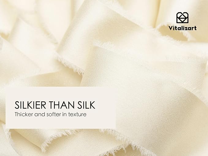 Vitalizart Silk Like Satin Ribbon 1 inch x 30 Yard Ivory White Handmade Frayed - Image 3