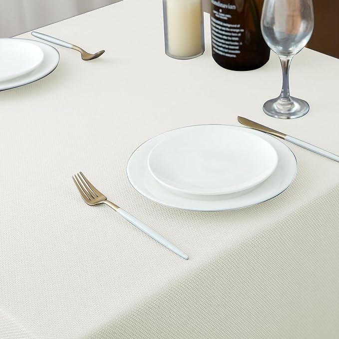 Biscaynebay Textured Fabric Tablecloths 52x70 Inches Rectangular, Ivory Water - Image 8