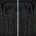 2 Pack Laser Black Tinsel Foil Fringe Curtains, Metallic Tinsel Party Streamers by Voircoloria