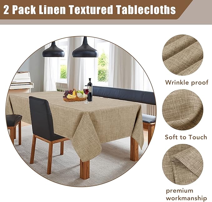 Fitable Faux Linen Tablecloths 2 Pack, Faux Burlap Fabric Table Clothes - Image 4