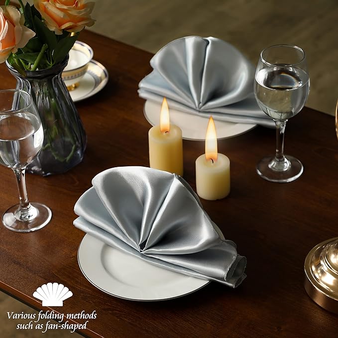 Manyshofu 60 Pieces Silver Satin Napkins - Image 6