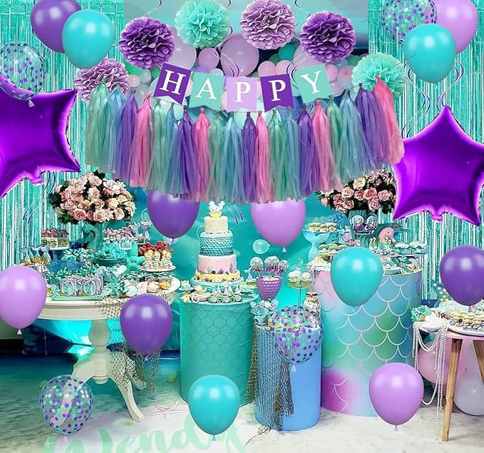 Blue Purple Mint Green Pink Tissue Paper Tassel Garland, Tissue Tassel Banner - Image 7