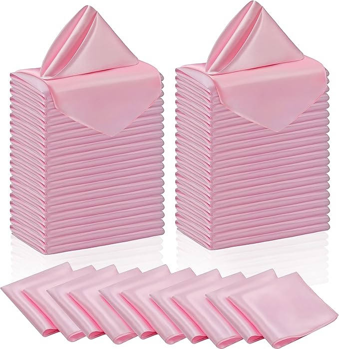 Manyshofu 60 Pieces Light Pink Satin Napkins by Manyshofu