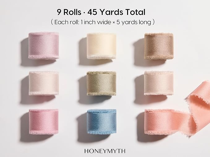 Satin Silk-Like Ribbon Set – 1" Wide, 9 Rolls, 45 Yards Total – Handmade Fringe - Image 2