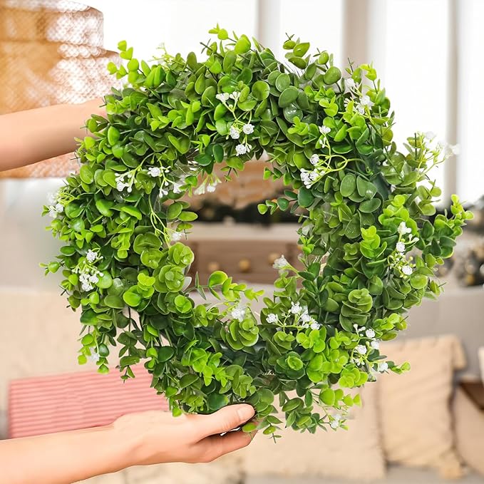 MAKHOT Artificial Eucalyptus Front Door Wreath, Spring Summer Green Wreath by MAKHOT