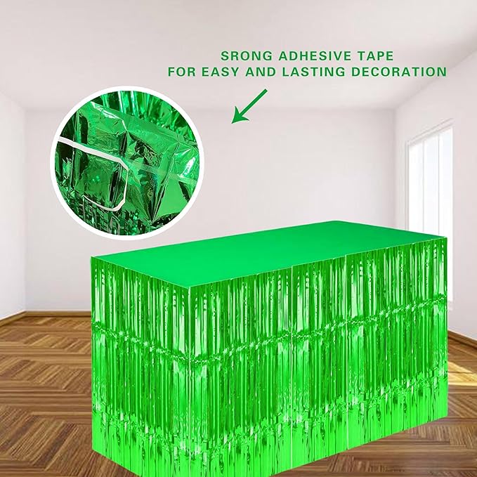 Green Streamers Party Decorations, 2 Packs Green Table Skirts Metallic Foil - Image 3
