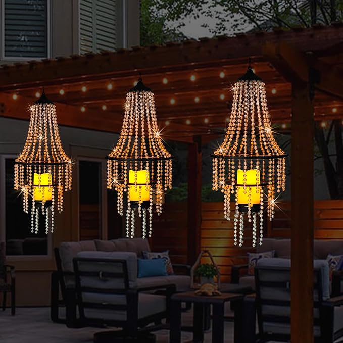 Battery Operated Hanging Chandelier Outdoor Indoor, 28” Modern Acrylic Crystal - Image 8