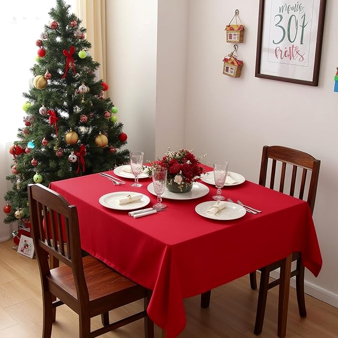 sancua Christmas Red Square Tablecloths 85x85 Inch - Image 2