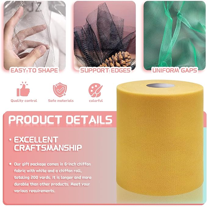 6" x 200 Yards Aztec Gold Tulle Fabric Rolls - Image 3