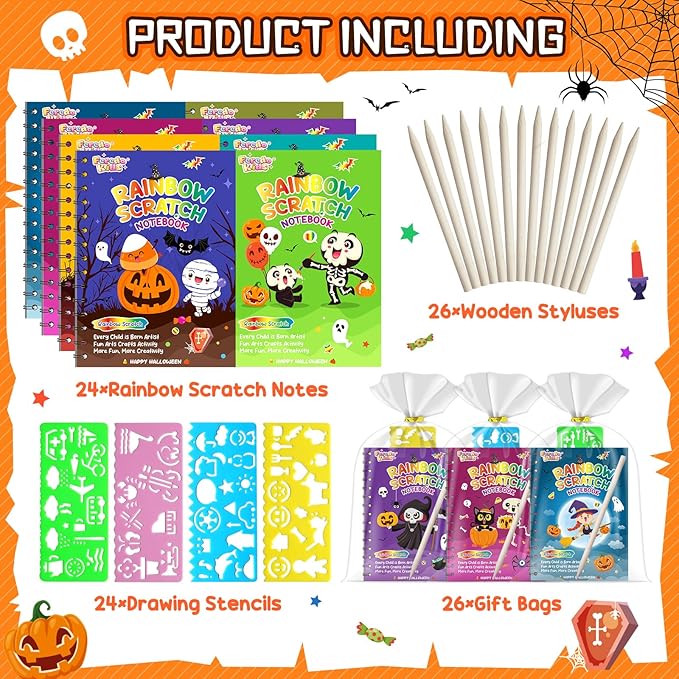 Halloween Party Favors for Kids Bulk: 24 Pack Rainbow Scratch Art Notebook Bulk - Image 4