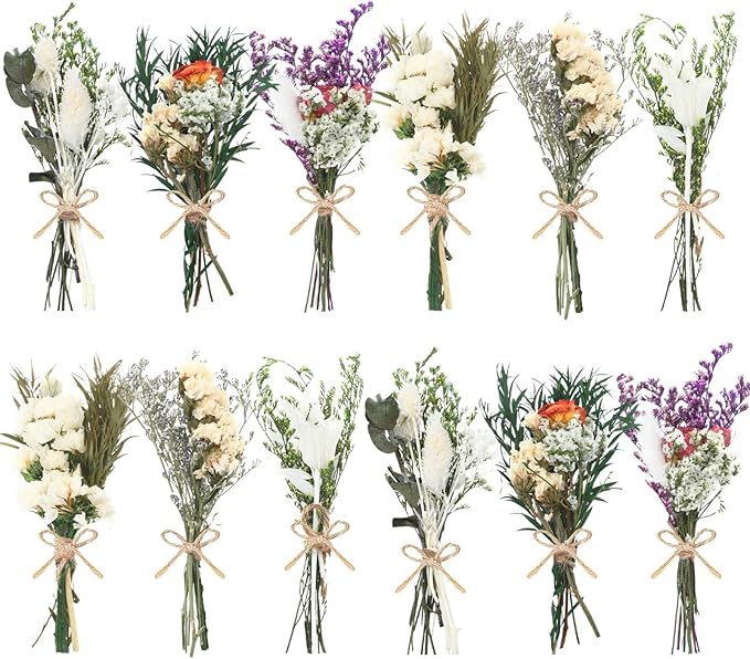 12/24 Pack Dried Flowers for Vase Various Mini Bouquet Dried Small Wildflowers by Unknown