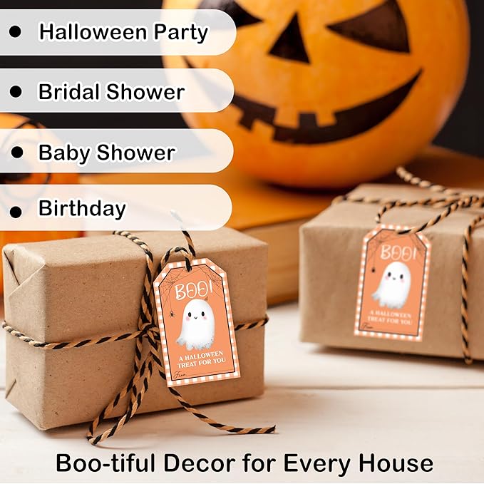 50 Pcs Halloween Tags with String, 2.1"×3.5" Boo Paper Gifts Tags, Ghost Trick - Image 6