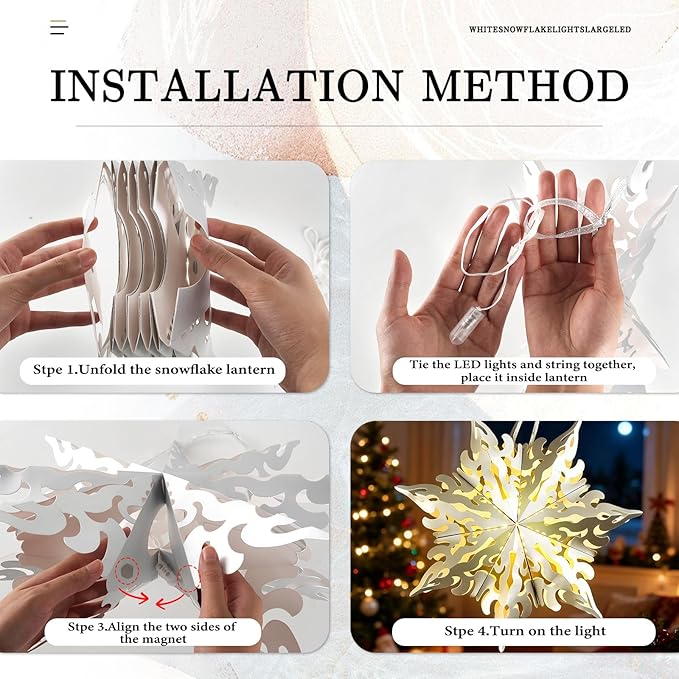 5 Pcs Christmas Paper Snowflake Lanterns, Large 3D Christmas Paper Star Lanterns - Image 7