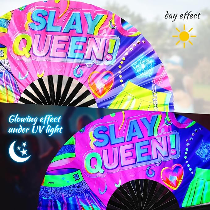SYNTECSO Folding Hand Fan for Rave, Popping Fan for Line Dancing, Drag Queen - Image 5