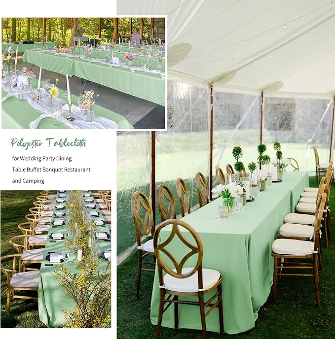 12 Pack 60 x 126 Inch Rectangle Tablecloth Sage Green Polyester Tablecloth - Image 7