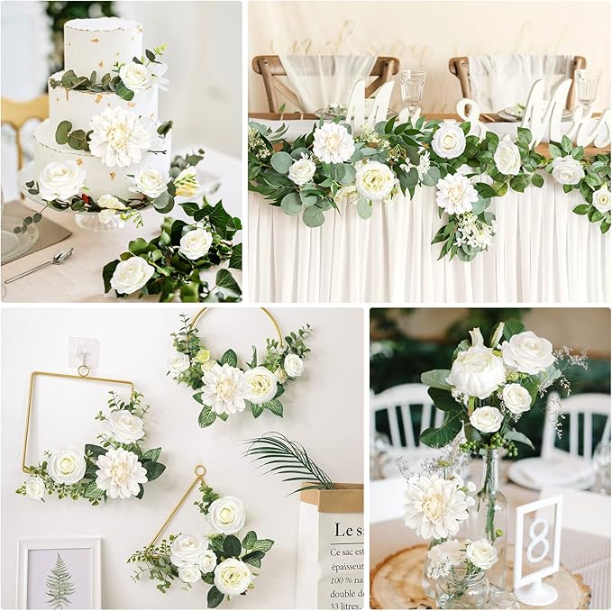 AmyHomie Ivory Artificial Flowers Combo Silk Mix Peony Rose Hydrangea Fake - Image 3