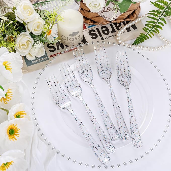 Supernal 360pcs Glitter Disposable Plastic Forks, Plastic Silverware Heavy Duty - Image 2