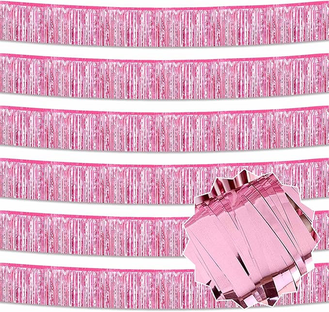 6 Pack 10 Ft Pink Foil Fringe Garland Metallic Streamers Tinsel Banner Wall by LANTIANCHEN