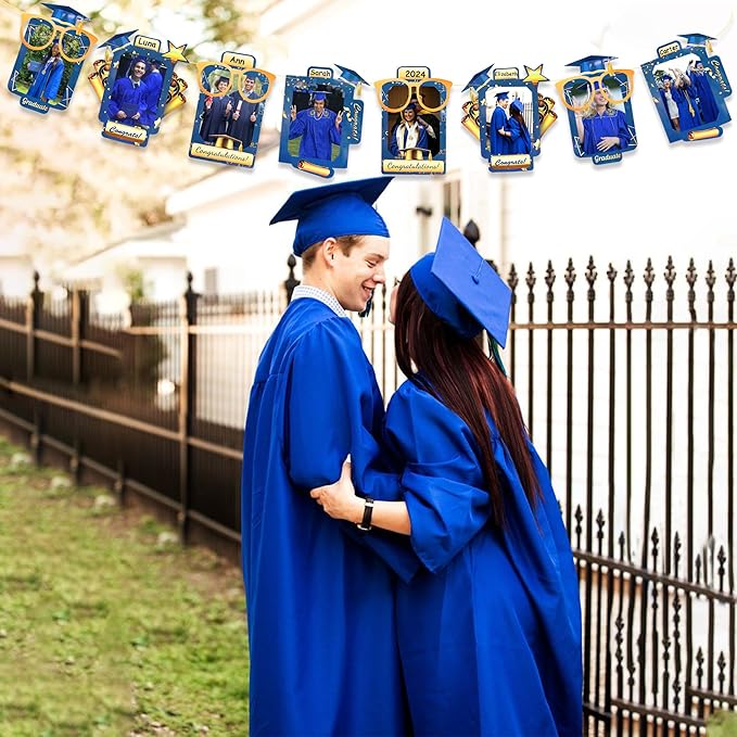 pinkblume Graduation Party Decorations Navy Blue and Gold Grad Photo Banner - Image 5