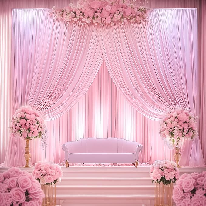 20ftx14FT Wrinkle Free Pink Backdrop Curtain, 4 Panels 14FT Height Pink Wedding by LeegleriTableSkirt
