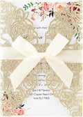 50pcs Gold Glitter Laser Cut Invitation Pockets Rose Personalized Blank Wedding by Maffily
