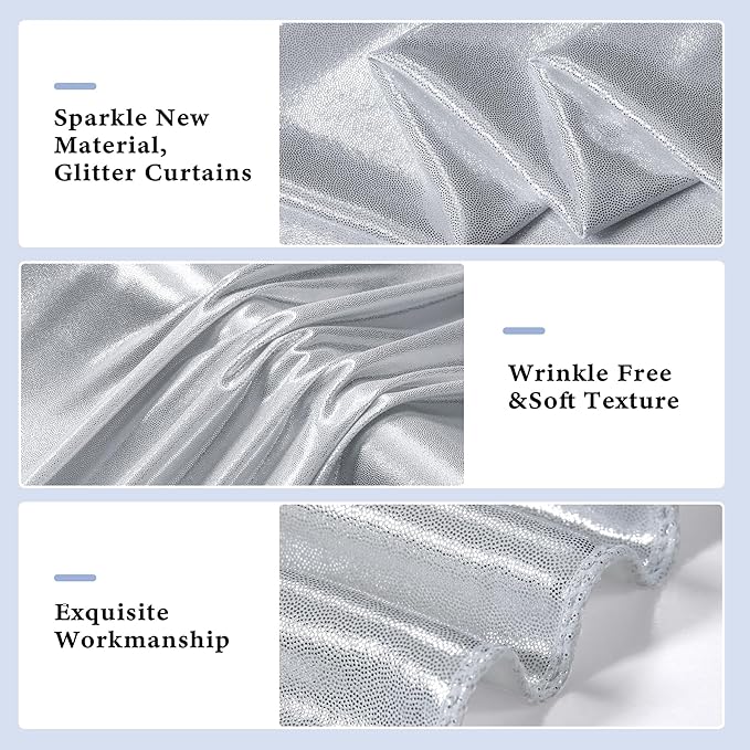 Outpain Thick 40 ft x 10 ft Silver Sequin Backdrop Curtain - Image 2