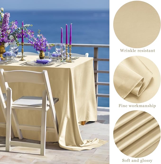 TURSTIN 8 Packs Champagne Satin Tablecloth 102 x 58 Inch Overlay Satin Table - Image 3
