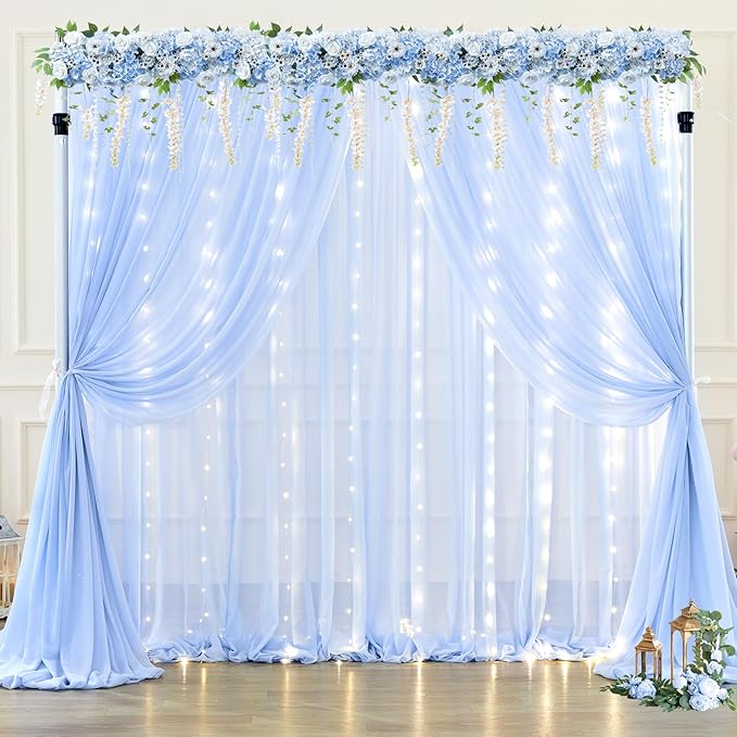 10x10ft Light Blue Chiffon Backdrop Curtain - Image 3