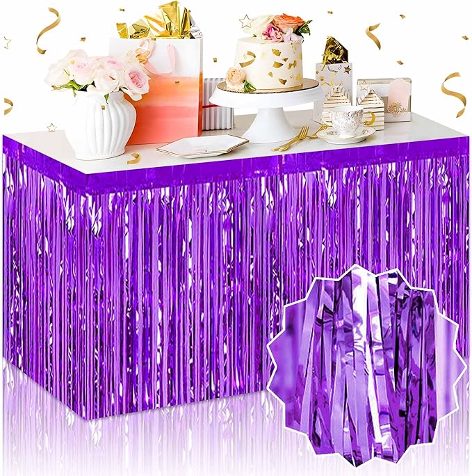 3 Pack 29 x108 Inch Purple Foil Fringe Table Skirts Metallic Banner by LANTIANCHEN