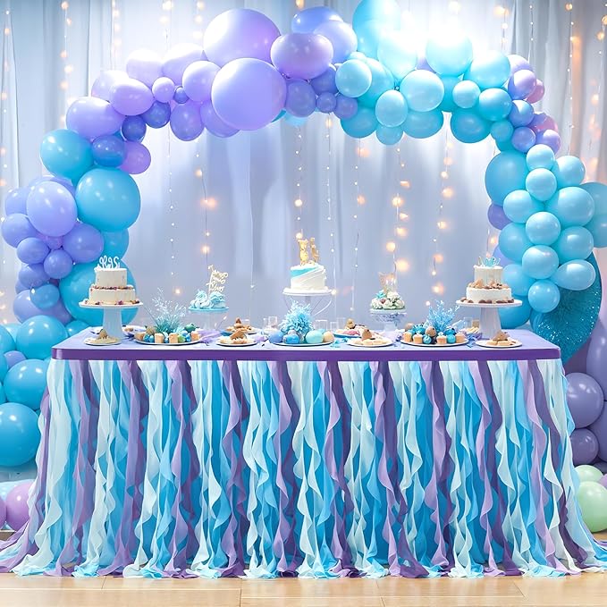 PARTISKY Mermaid Tulle Tutu Ruffle Curly Willow Table Skirt - Image 3
