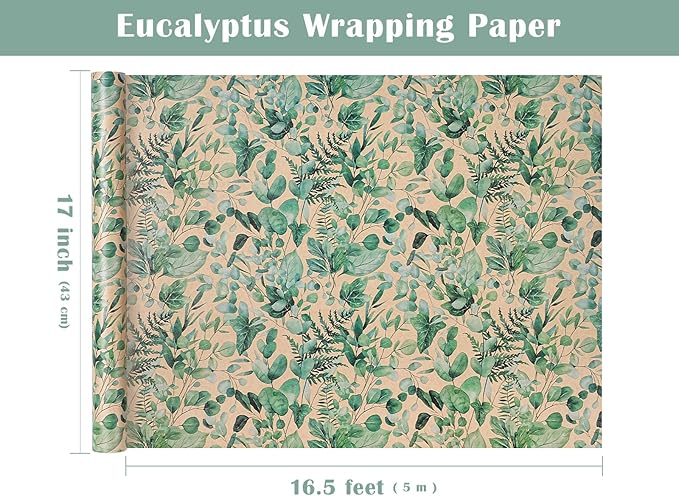 WRAPAHOLIC Kraft Eucalyptus Leaves Wrapping Paper Roll - Image 3