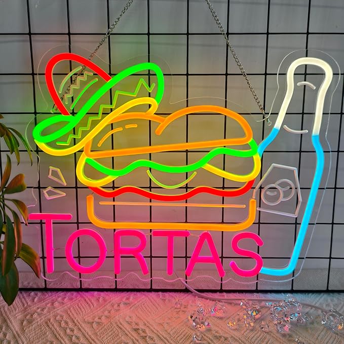 CNBEYOUNG Tortas Neon Sign, Neon Lights Hanging Wall Art Decoration - Image 6