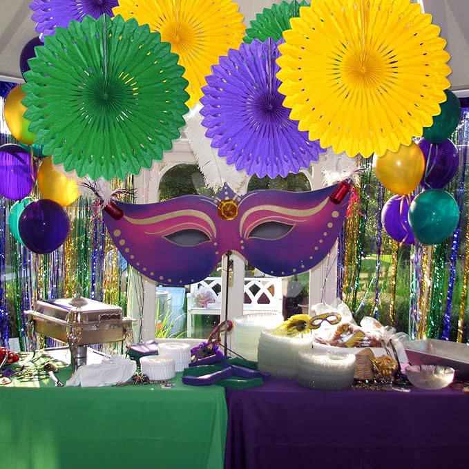 18 Pcs Mardi Gras Hanging Honeycomb Paper Fans, Round Paper Fan Decorations - Image 6