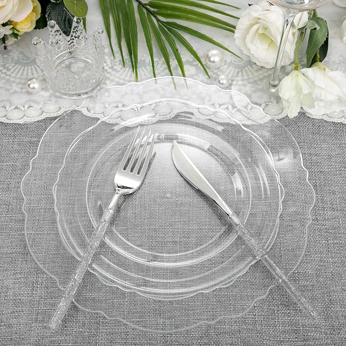 Liacere 150PCS Clear Silver Plastic Plates & Disposable Silver Plastic - Image 3