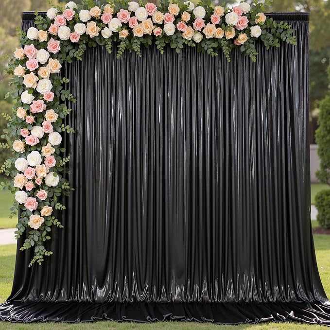 20x10 ft Wrinkle Free Black Sequin Backdrop Curtain - Image 3