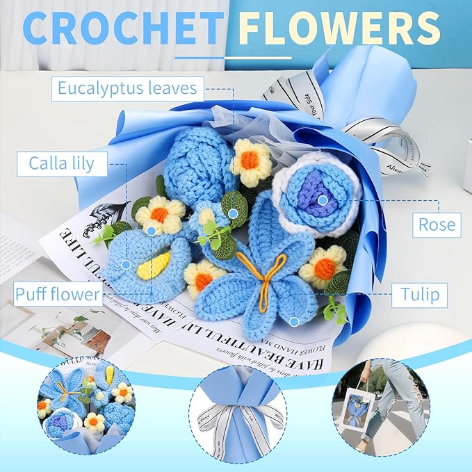 Crochet Flowers Bouquet, Handmade Crochet Flowers Knitted Bouquet, Tulips - Image 2
