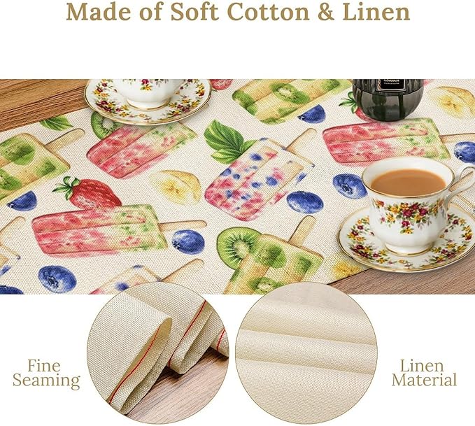 Ice Cream Table Runner, Watercolor Fruit Ice Popsicles Berry Kiwi Cold Summer - Image 5