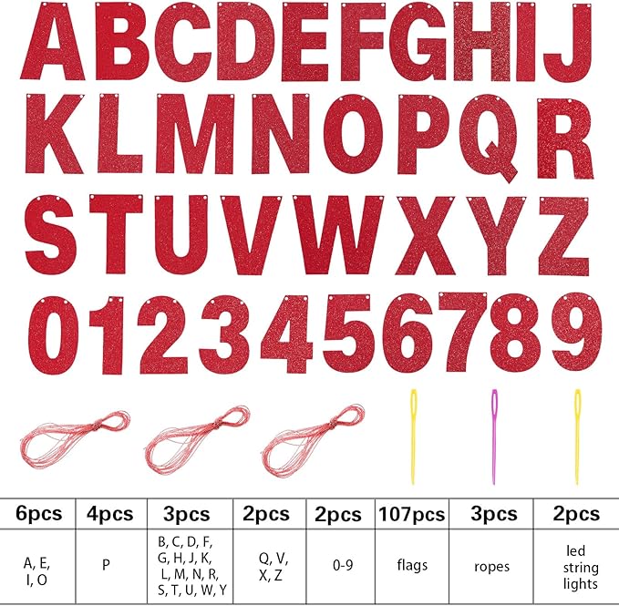 TaoBary 112 Pcs DIY Letter Kit Glitter Customizable Banner Letters Include 107 - Image 2