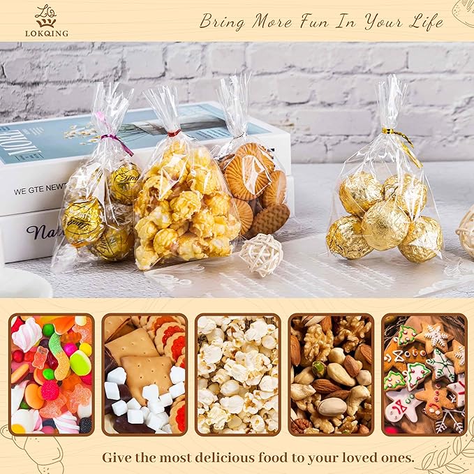 LOKIQNG Cellophane Bags Plastic Treat Bag Clear Cookie Candy Bags - Image 5