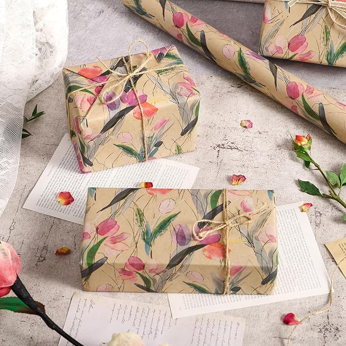 RUSPEPA Tulips Floral Wrapping Paper Roll, Watercolor Gift Wrap, Mini Roll - Image 4