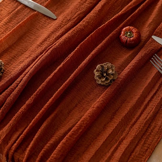 6pcs Fall Terracotta Table Runner Rust Gauze Rustic Cheesecloth 120 Inch 10 FT - Image 2