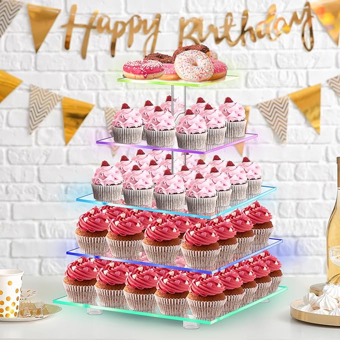 Cupcake Stand with Rechargeable Led, 5 Tier Clear Cupcake Holder, 7 Colors - Image 7